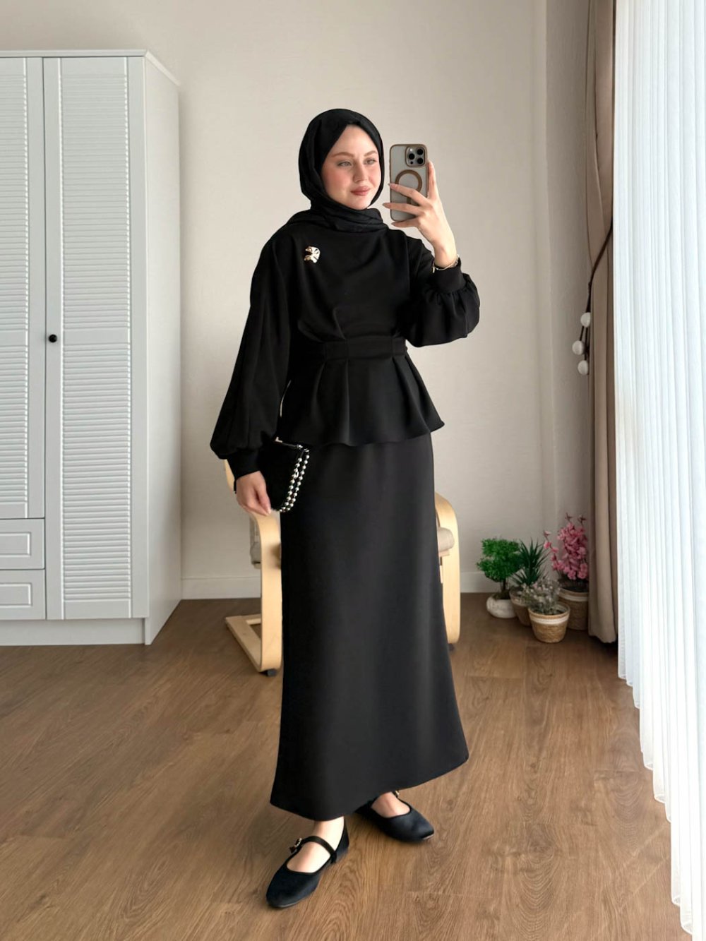 Pensli Modal Etekli Takım  Siyah