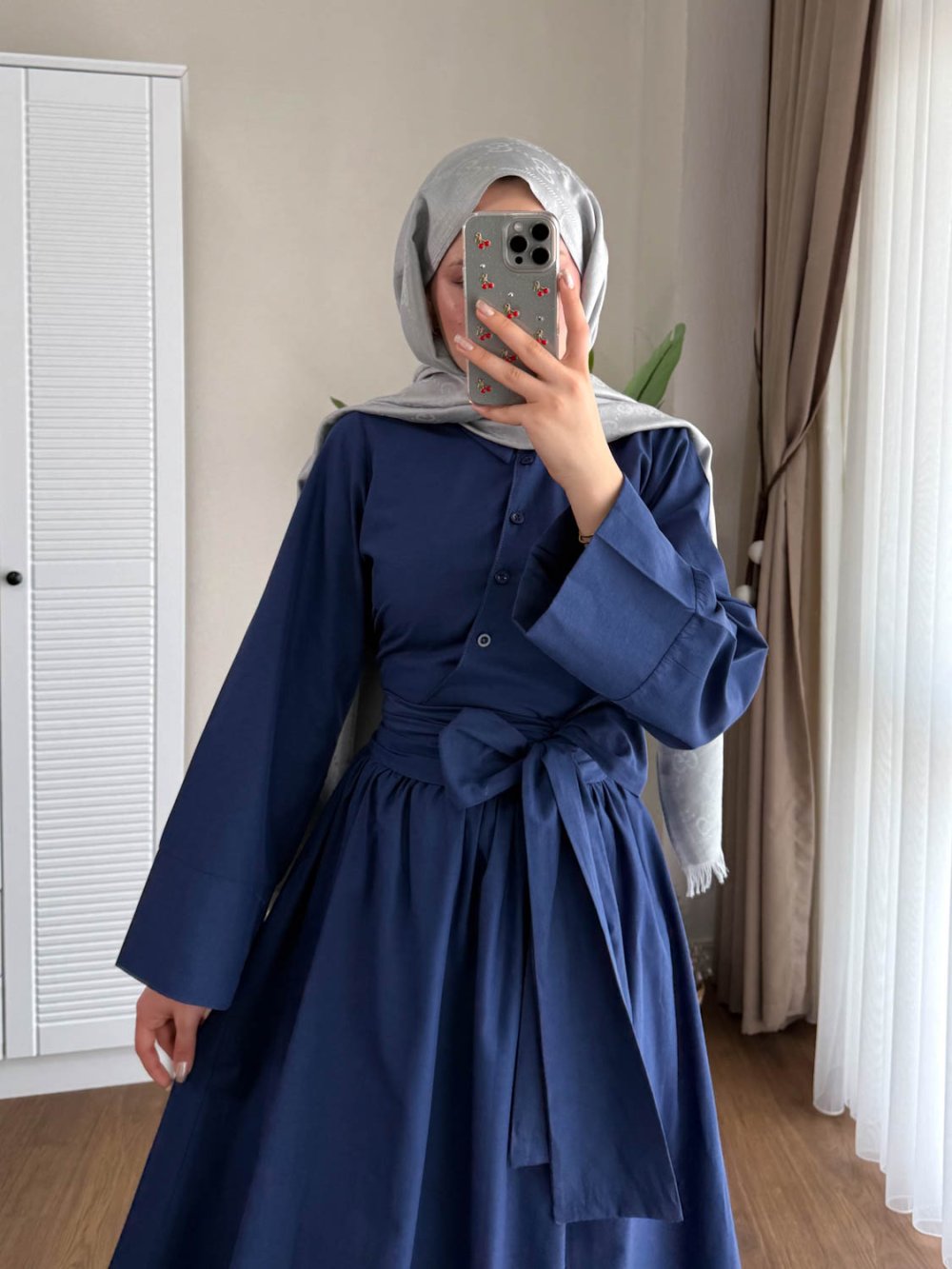 Kuşaklı Gofre Elbise  Siyah