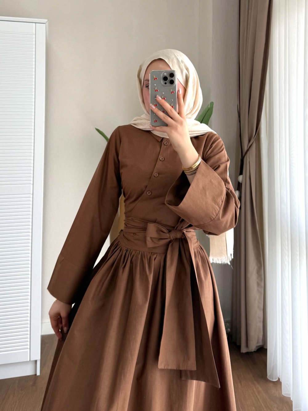 Kuşaklı Gofre Elbise  Siyah