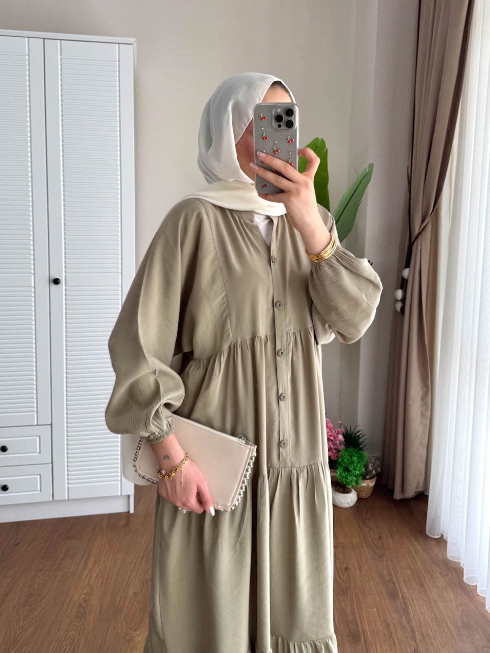 Kuşaklı Gofre Elbise  Siyah