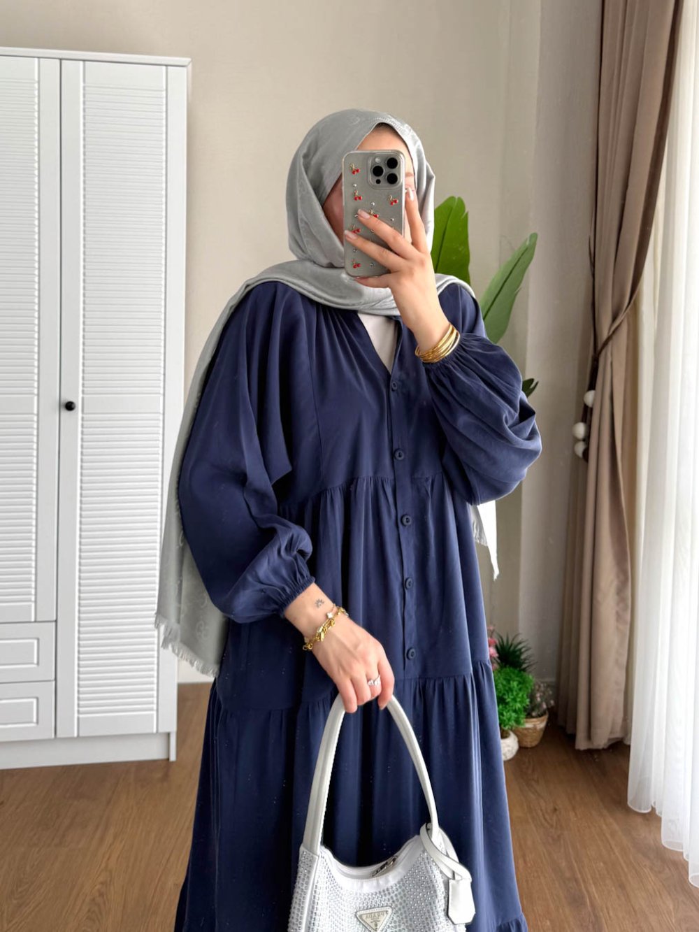 Kuşaklı Gofre Elbise  Siyah