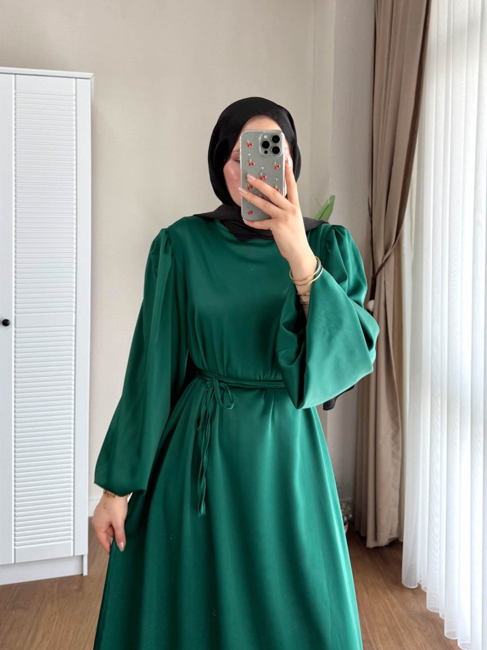 Kuşaklı Gofre Elbise  Siyah
