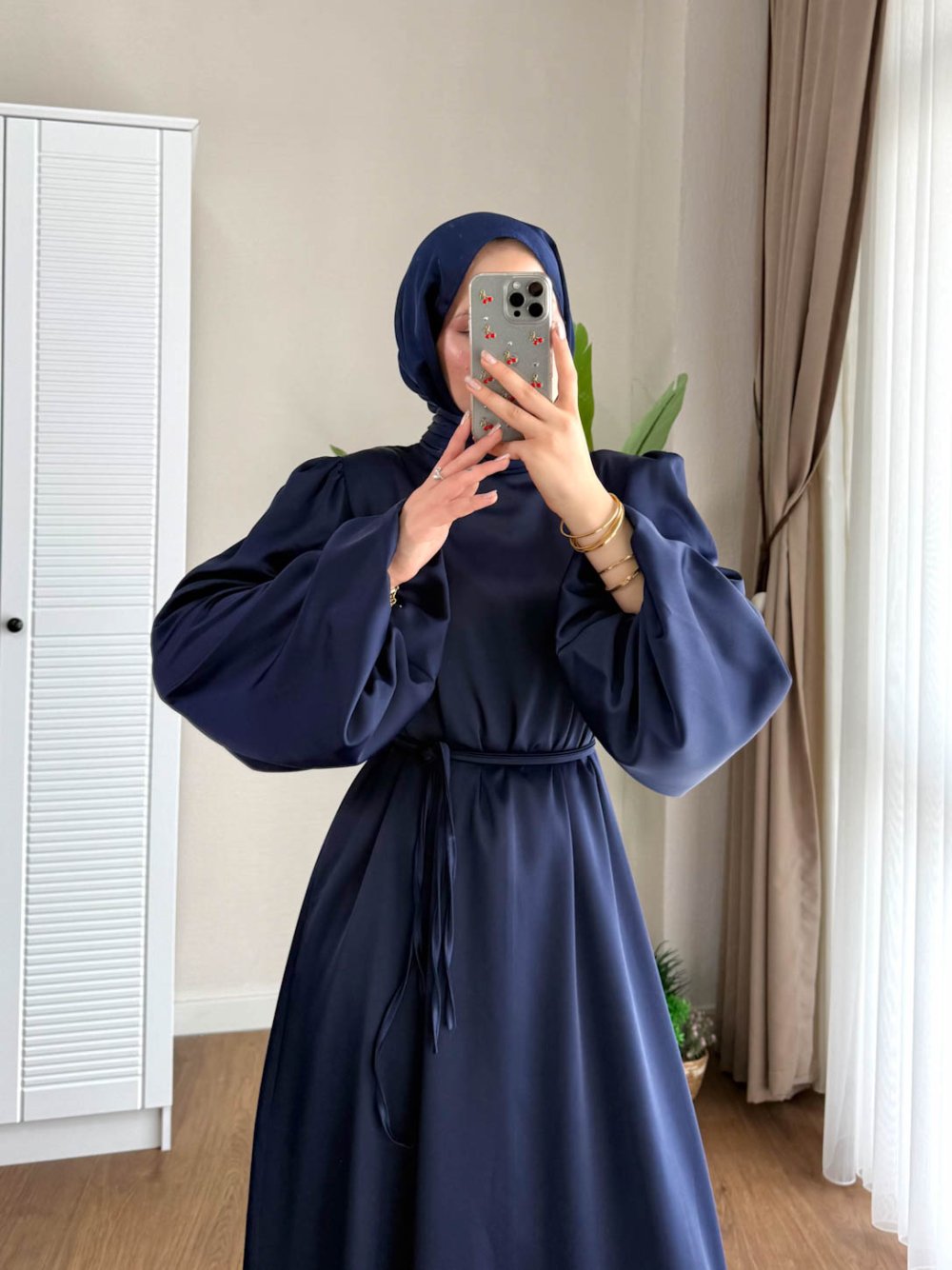 Kuşaklı Gofre Elbise  Siyah