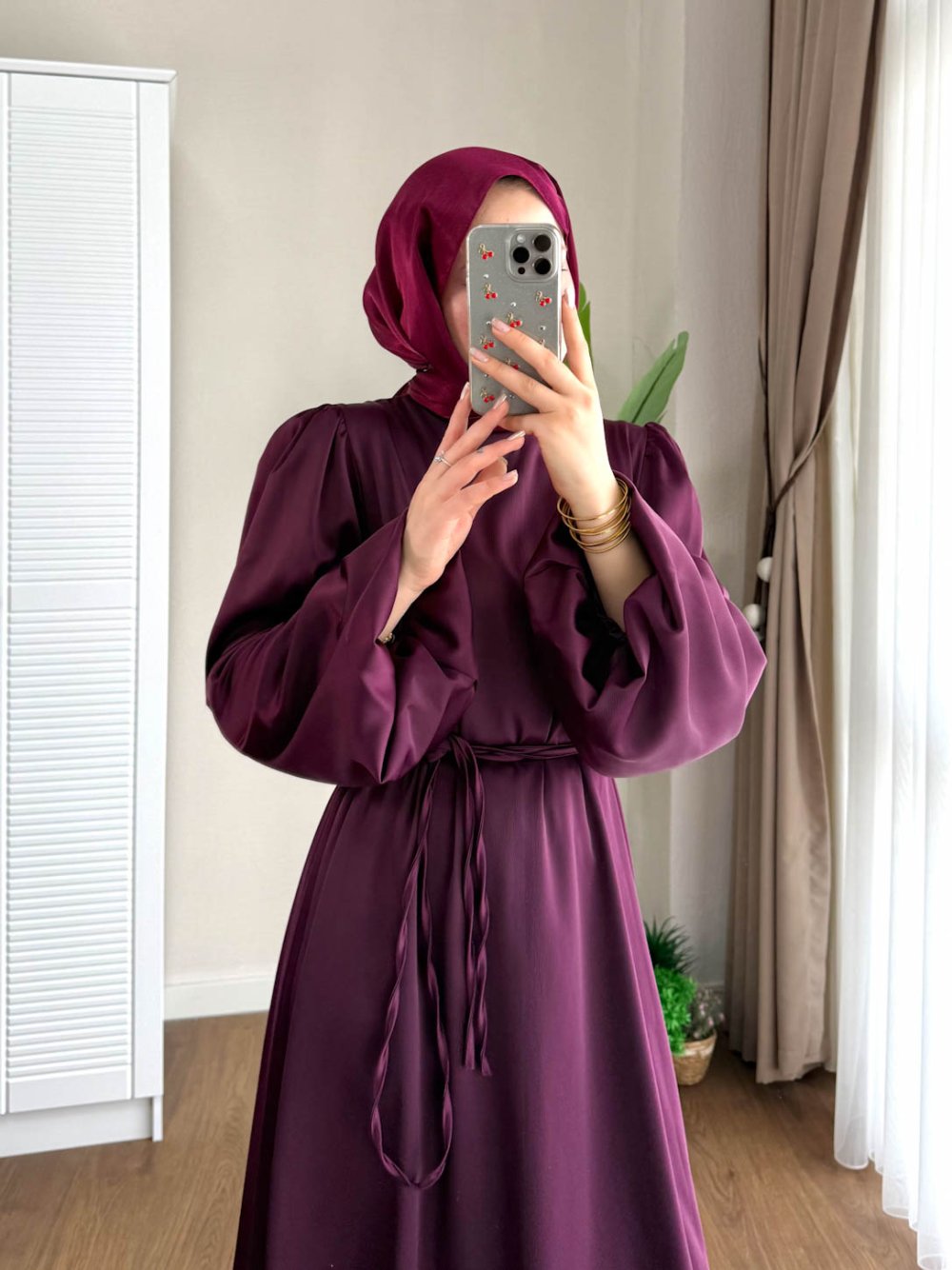 Kuşaklı Gofre Elbise  Siyah