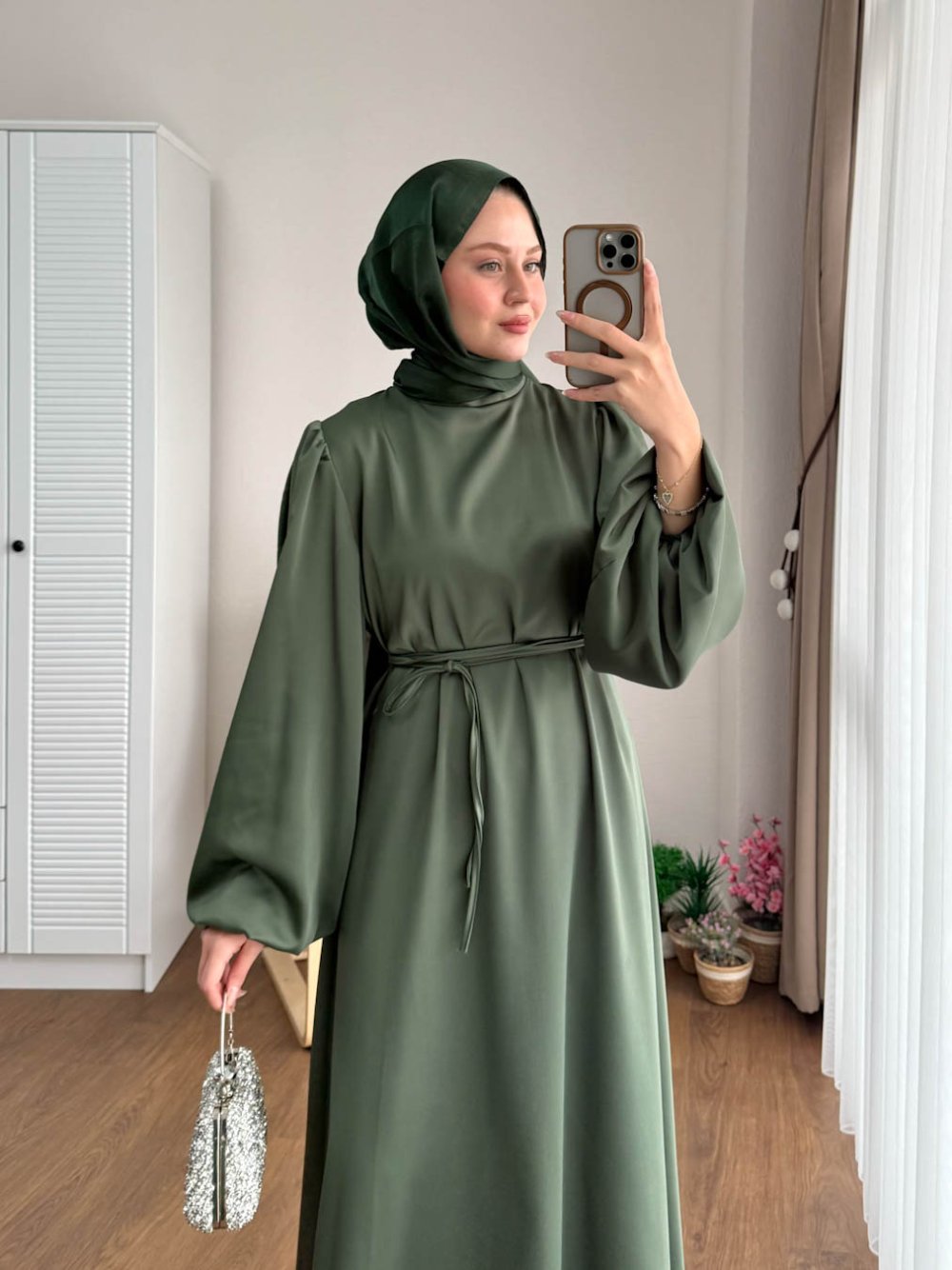 Kuşaklı Gofre Elbise  Siyah