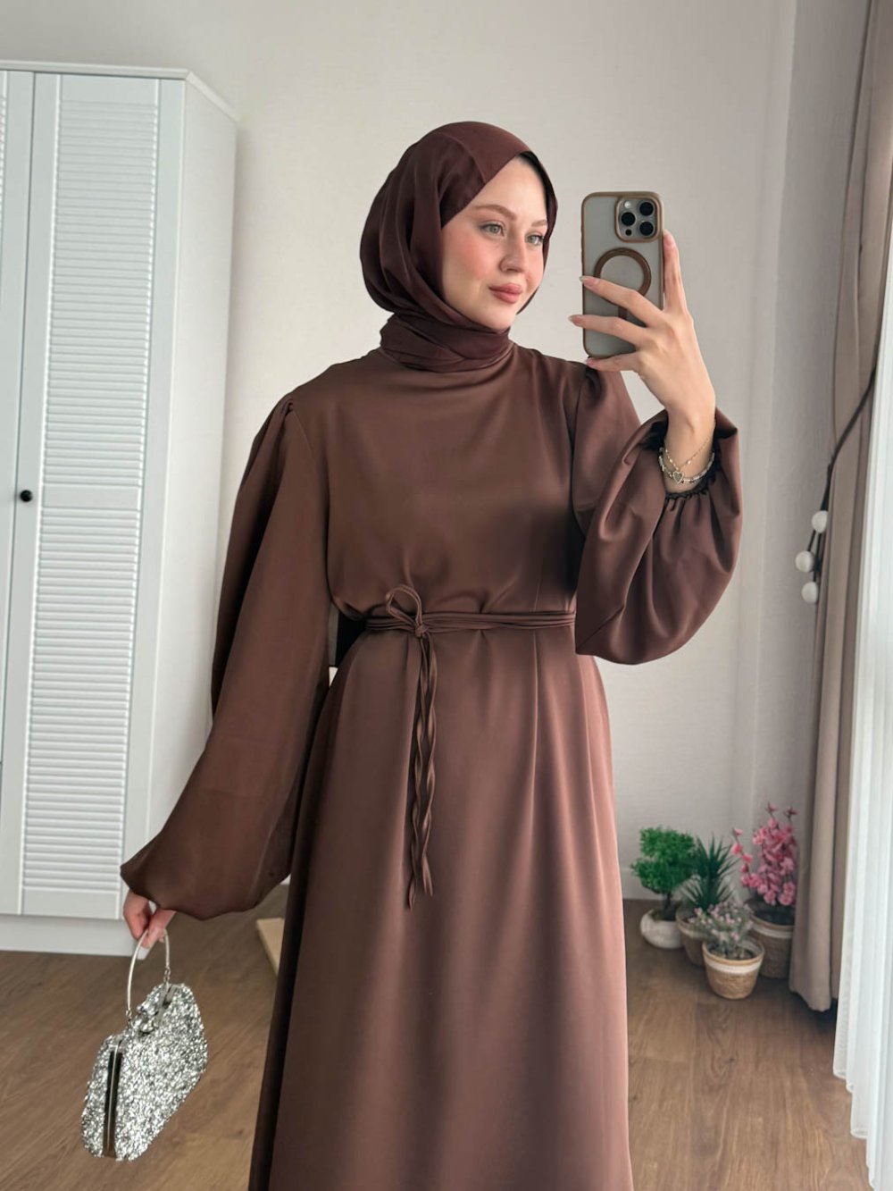 Kuşaklı Gofre Elbise  Siyah