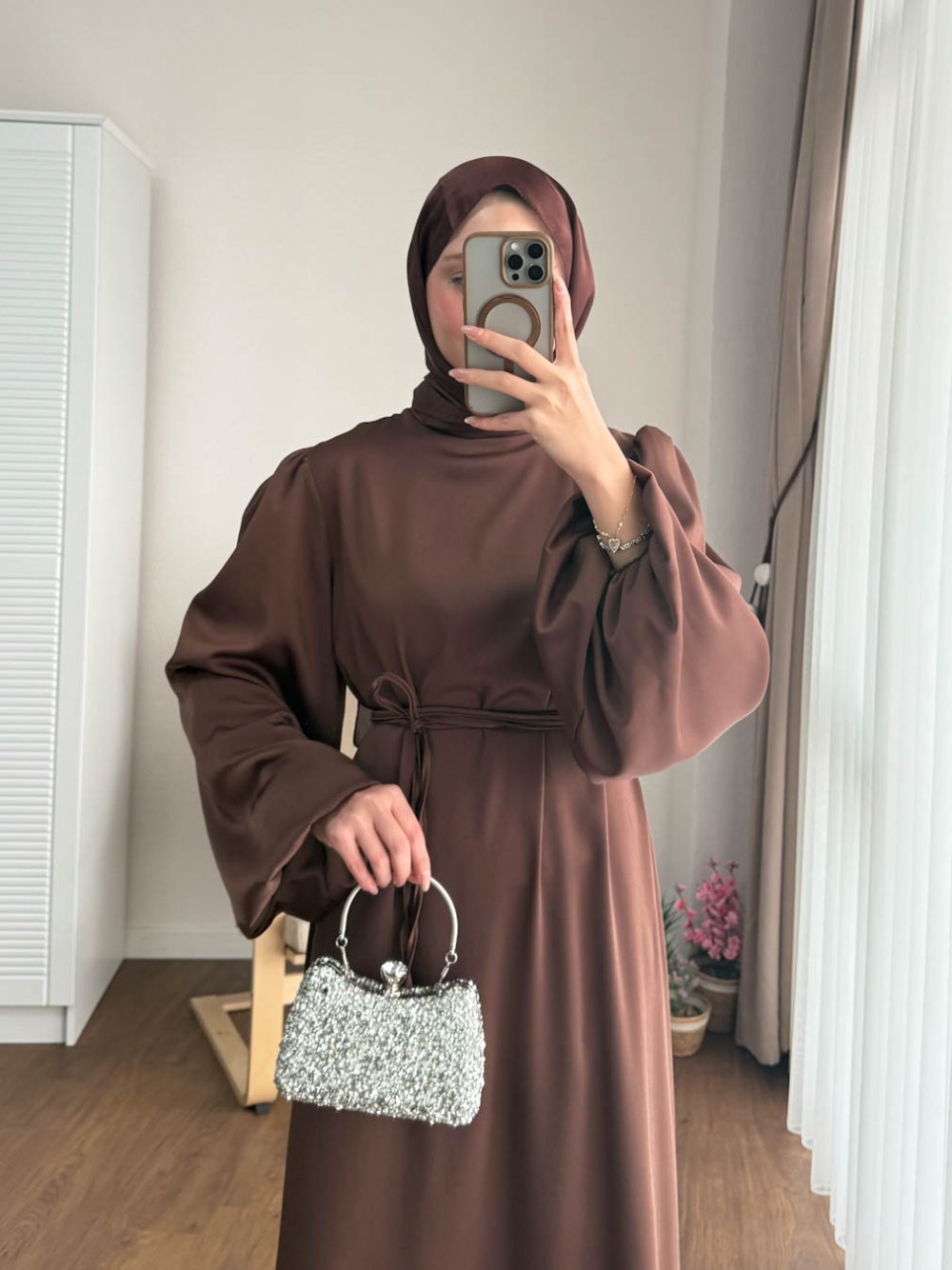 Kuşaklı Gofre Elbise  Siyah