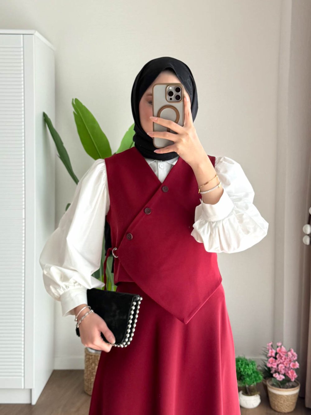 Kuşaklı Gofre Elbise  Siyah
