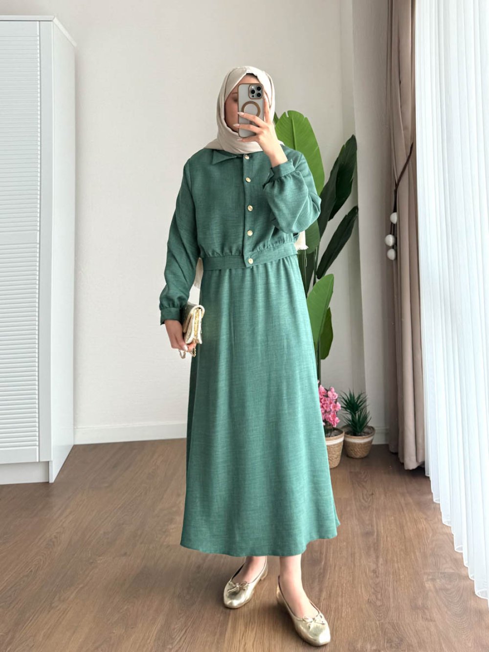 Kuşaklı Gofre Elbise  Siyah