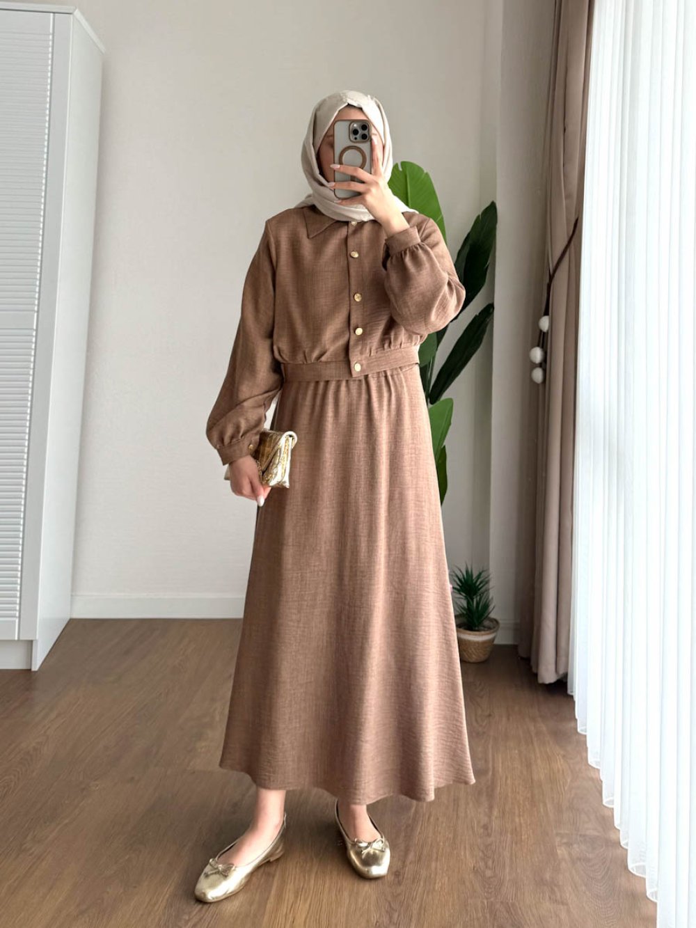 Kuşaklı Gofre Elbise  Siyah