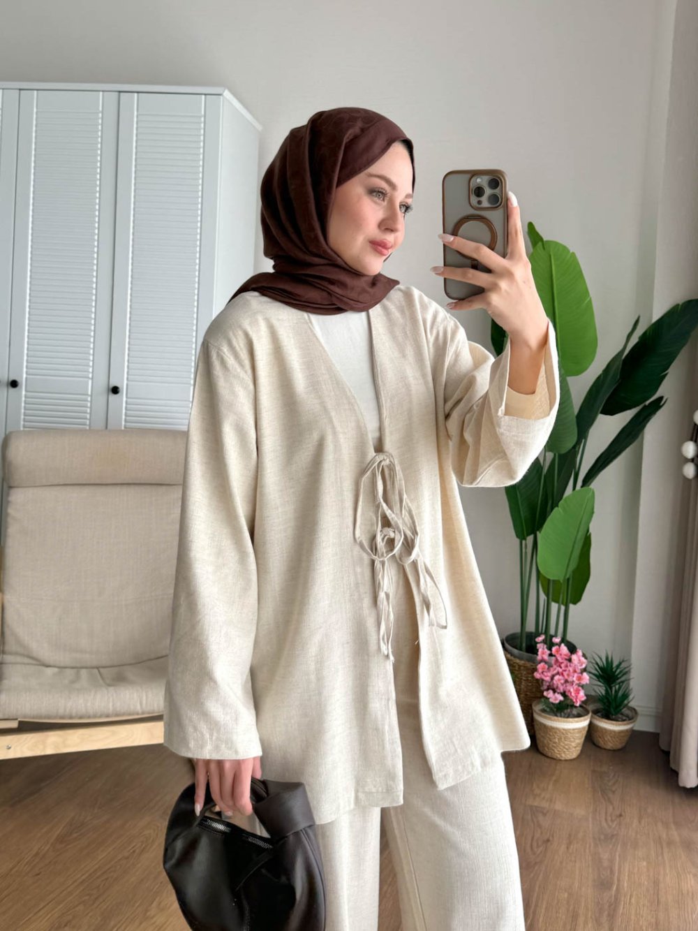 Kuşaklı Gofre Elbise  Siyah